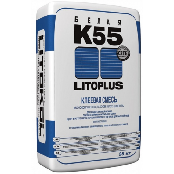 Клей-затирка Клей LitoPlus K55 белый мешок 25 кг