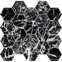 Мозаика 02614 MAJESTIC HEXAGON GLAM BLACK LEV 34x36