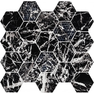 Мозаика 02614 MAJESTIC HEXAGON GLAM BLACK LEV 34x36