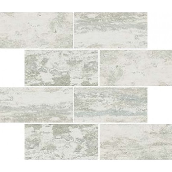 Керамогранит Мозаика 747807 Travertino White Muretto Sfalsato Matte 7.5x15 6mm 30x30