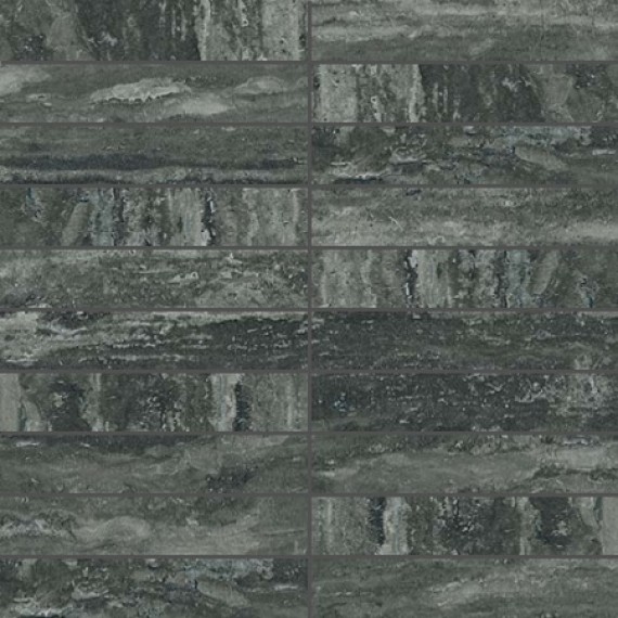 Керамогранит Мозаика 748311 Travertino Black Mosaico Glossy 3x15 30x30