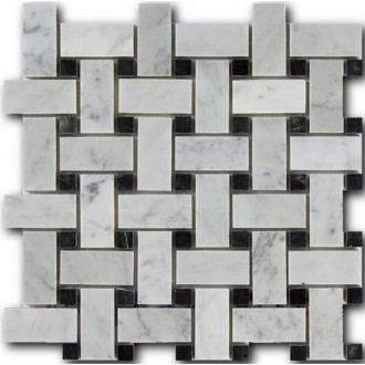 Мозаика Bianco Carrara + Nero Marquina 3*6*1 30,5*30,5