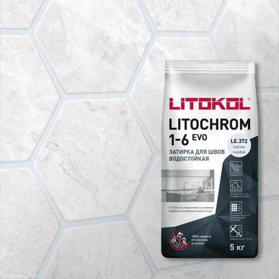 Клей-затирка Смеси и затирки Litochrom 1-6 Evo LE.372 Светло-голубой 2кг