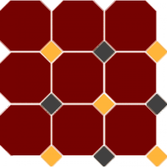 4420 OCT21+14-B Brick Red OCTAGON 20/Ochre Yellow 21 + Black 14 Dots 30x30