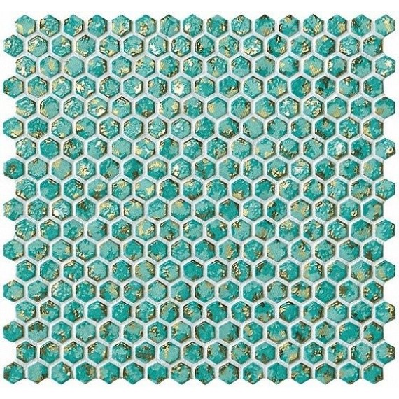 Мозаика 6DHT Dwell Turquoise Hexagon Gold 30x30