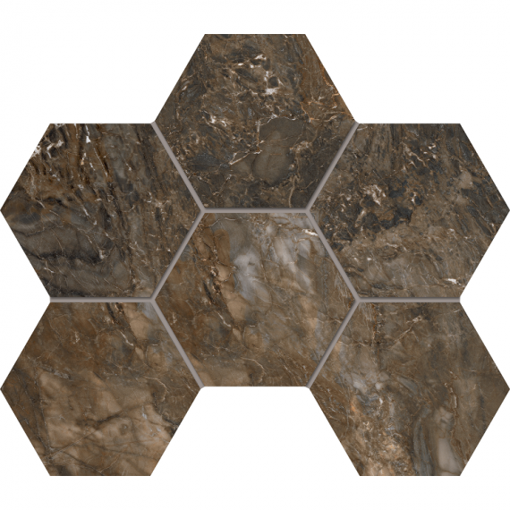 Мозаика BR04 Bernini Hexagon Dark Brown Мозаика неполированная 25x28,5
