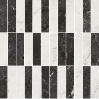 KMD2MSA003BR Плитка Декор Тубкаль мозаичный микс чёрный белый глянцевый обрезной 30x30x0,9