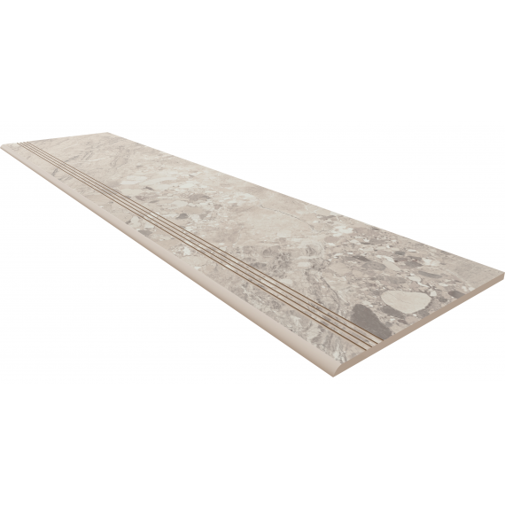 Керамогранит OM01 Ступень Oceanmist Light Grey неполированная с насечками 30x120