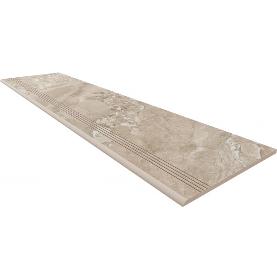 Керамогранит OM02 Ступень Oceanmist Beige неполированная с насечками 30x120