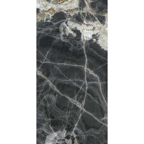 Керамогранит UO6L157679 ONICE NERO Lucidato Shiny 6mm 150x75 