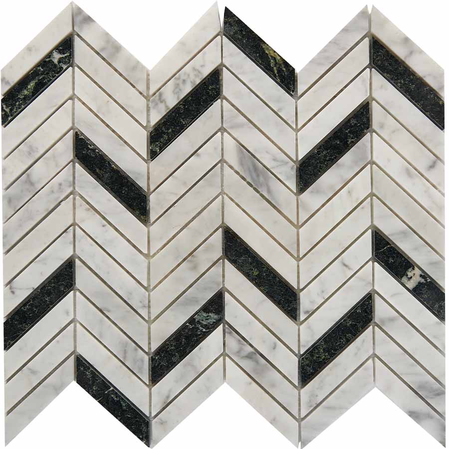 Мозаика PIX287 Bianco carrara, Spider Green из мрамора полированная 307х286x8