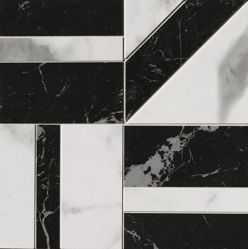 Мозаика fQKC Мозаика Carrara Superiore / Nero Elegante Deco Mosaico 30x30